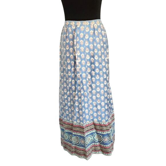 Vintage 80s Cotton Circle Skirt & Blouse Suit Set Paisley Border Print Pockets - Picture 8 of 16